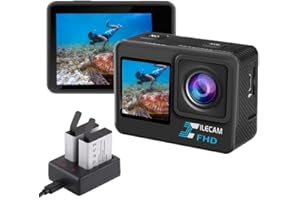 Xilecam Caméra Sport Double écran 1080P WiFi étanche, 4*Zoom Caméras Embarquées 40M avec 2 Batteries 1050 mAh et Accessoires Multifonctionnels Caméra Étanche (L300)