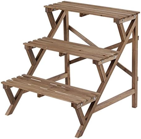 HWF Stands Flower Racks Solid Wood Three Layers Living Room Ladder Display Stand ( Color : A )