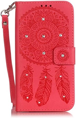 iGrelem® Galaxy S6 Case [ with Free Tempered Glass Screen ], Wallet Leather Flip Case for Samsung Galaxy S 6 [Card Slots, Smart Standing], 8 Colors Bling Feather Pattern Design Protective Cover for Galaxy S6 (Red)