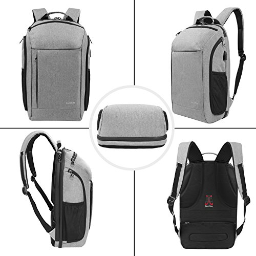 SLOTRA Business Rucksack 25L Flugzugelassen Kabine Grau USB-Ladeanschluss Handgep  ckst  ck Diebstahlschutz Kamere Ordnung Laptopfach Backpack 15 6 Zo