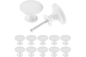 TsunNee 12 pomos de armario vintage, pomos elegantes para cajones, manijas antiguas de armario de cocina, pomos redondos de 30 mm, color blanco