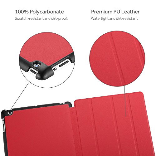 EasyAcc GOLD iPad 4 Hülle Schutzhülle Etui Tasche für Apple iPad 2/3/4 Smart Case Cover mit eingebautem Magnet für Einschlaf/Aufwach – Red - 7
