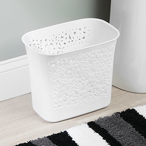 mDesign Mülleimer mit kleinen Löchern – ideal als Abfalleimer oder als einfacher Papierkorb – robuster Kunststoff – für Küche, Bad und Büro – modernes Design und 5,6 Liter Volumen – Farbe: weiß - 2