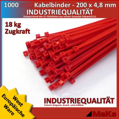 Preisvergleich Produktbild 1000 Stk Kabelbinder rot 200 x 4,8 mm EUROPA Ware - / INDUSTRIEQUALITÄT