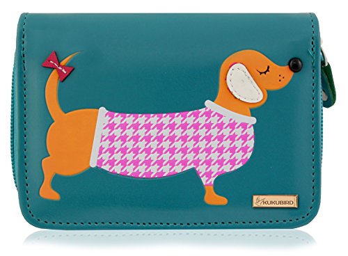 kukubird New Girls/Ladies Medium Dachshund Cartoon Designs Purse Wallet - Blue