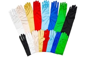 Barielle Par de guantes de satén para boda, carnaval, en 2 longitudes, Corto, Azul Claro, Breve