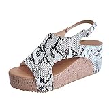 Obermaterial: Kunstleder Sfit Damen Sommer Sandalen Sommerschuhe mit Keilabsatz Offene Plateau Wedge Schuhe Pantoffel Peep Toe Knöchel Schnalle Strandschuhe (39 EU, Schlangenmuster)
