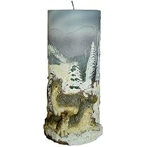 Große Kerze Mit Wolf-Motiv – Winterlandschaft, 80 X 170 Mm, Lange Brenndauer