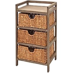 ts-ideen Commode Maison de Campagne Marron Lames de Couloir Salle de Bain Armoire Étagère au Look usé Style Shabby avec 3 corbeilles de Rangement en rotin