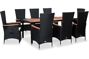 vidaXL Gartenmöbel 9-TLG. mit Auflagen Sitzgruppe Gartengarnitur Gartenset Sitzgarnitur Gartentisch Gartenstuhl Tisch Stühle Poly Rattan Schwarz