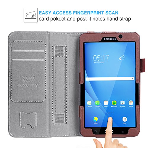 SAVFY Samsung Galaxy Tab A 7.0 Hülle 2016 Business Serie Auto Sleep Wake up Funktion Case Smart Cover mit Handschlaufe, Kartensteckplätze, braun - 2