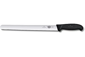 Victorinox Fibrox, Coltello Prosciutto, Coltello da Cucina lungo per Carne e Prosciutto, 30 cm, Lama Dritta, Affilato, Acciaio Inossidabile, Nero