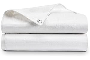 TRADEEN White Tarpaulin Sheet 1.8m x 1.8m (Cut-Size) Lightweight PE Plastic Tarp 80gsm Water-Resistant Ground Sheet Multipurpose Small Tarpaulin Covers used for Garden Furniture Shed Camping (6ft x 6ft)