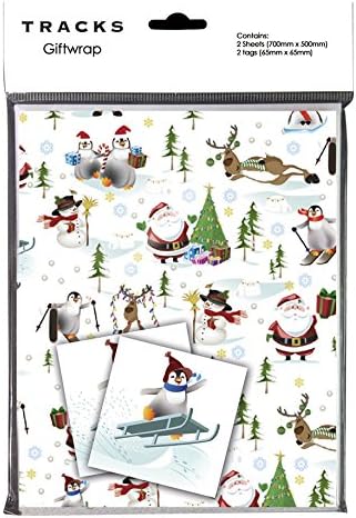 Christmas Gift Wrap Wrapping Paper Xmas Cartoon Theme Matching Tags