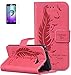 Produktbild ISENPENK Samsung Galaxy A3(2016)/G310F/A3(2016)Duos Flip Case,Original Flip Bookstyle Cover Wasserdicht Shockproof Anti Slip Protection Leather Case,Feder Print Muster Pattern Wallet Case mit Intern Karte Schlitz,Anti-Sturz Stoßfest Stoßdämpfend Triangle Hemming Wallet Tasche,Magnetic Closure Schutzhülle mit Standfunktion und Handy Gürtel für Samsung Galaxy A3(2016)/G310F/A3(2016)Duos 4.7Zoll-[rote]+Panzerglas Folie/Displayfoile/Displayschutzfolie