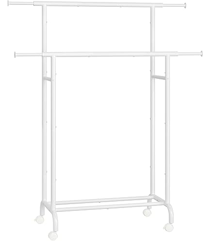 SONGMICS Appendiabiti Con Rotelle E Ripiano - Largo 92.5 Cm, Portata 35 Kg, Bianco, Per Guardaroba - Foto 3
