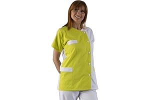 Hurry Jump Label blouse Tunique médicale Col rond 3 poches manches courtes Piqué aspect cotelé moderneCouleurs Blanc Pressions inoxydables Lavage Machine 90 degrés ou industriel