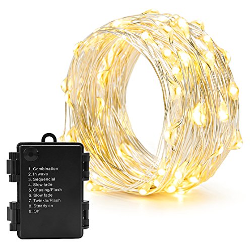 30er LED Draht, Micro Lichterkette Batterie-betrieben Mit Timer für Innen und Außen 8 Modi Wasserdicht Batteriefach auf 9.8ft silbernem Kupterdraht Warmweiß Weihnachtsbeleuchtung Deko Von Oak Leaf