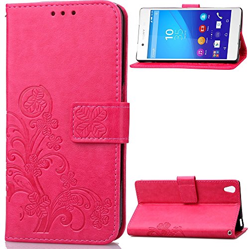 examen Meet de Trèfle chanceux gaufrage Folio Case pour Sony Xperia Z3+ / Z4 PU Housse / Wallet / flip étui / Pouch / Case / Holster / Wallet / Case / en cuir Wallet Style de couverture de cas Coque pour téléphone portable Étui Porte-monnaie en cuir étui de téléphone - rouge