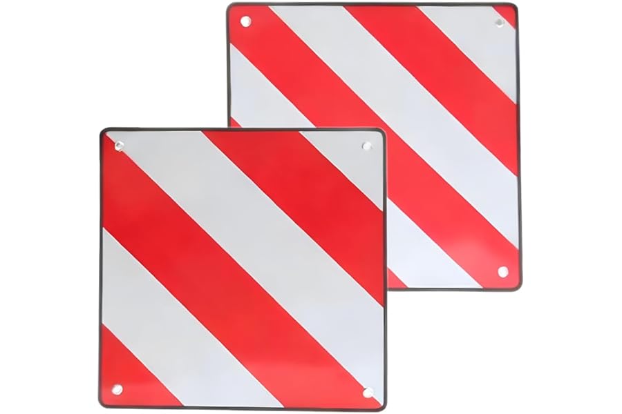 Warning Sign Italy and Spain, 2-in-1 Reflective Warning Sign, Foldable Warnings Signs Bicycle Carrier, 50 x 50 cm, White/Red Reflective for Bicycle Carrier Rear Carriers Caravan Camper