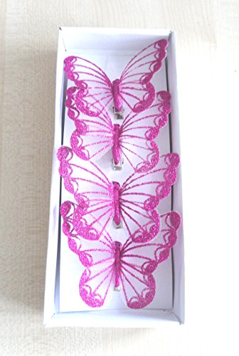 4 Stück Nylon-Schmetterlinge mit Glitzer Diamant Detail – Deko-Schmetterling kirschrot