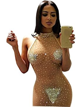 cooshional Damen Kleider Minikleider Partykleider Clubwear Sexy Transparent Durchsichtig Rückenfrei