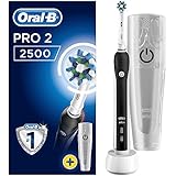 Oral-B Pro 2 2500 CrossAction - Cepillo de dientes eléctrico recargable por Braun, 1 mango negro, 2 modos don Douceur, 1 cabezal, 1 funda de viaje