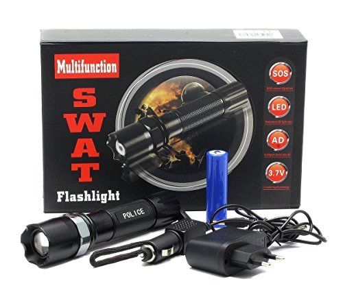 ORA-TEC Swat Cree LED WL7 Taschenlampe mit 2 Akkus + inkl. Ladegerät und Zoomfunktion (Schwarz) - 4