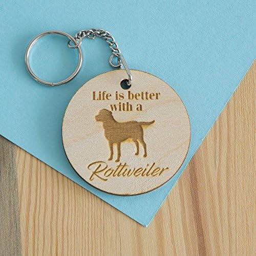 Rottweiler dog wooden keyring