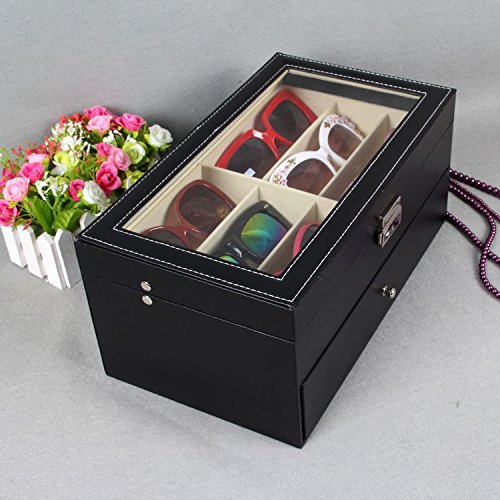 Asvert 12 slots Doppelschicht Gläser Aufbewahrungsbox, Sonnenbrille-Speicheranzeigekasten, Marke Gläser Kastenanzeigekasten, schwarz Farbe - 2