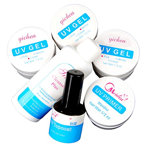 Coscelia UV Gel Nail Kit Top Base Coat Primer Cleanser Brush Builder Clear White Pink Set