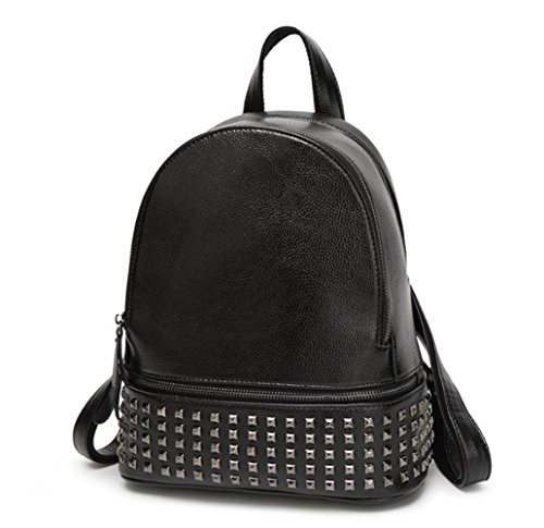 Preisvergleich Produktbild Schiveen Modisch Nieten Leder Rucksack (Schwarz)