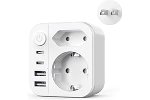 GRESTAR 6 en 1 Adaptateur Prise Japon,2 Prises 2 USB A Ports 2 USB C Ports Adaptateur Type A,Connecteur Schuko vers Type A pour Les États-Unis, Japon, Canada,Etc