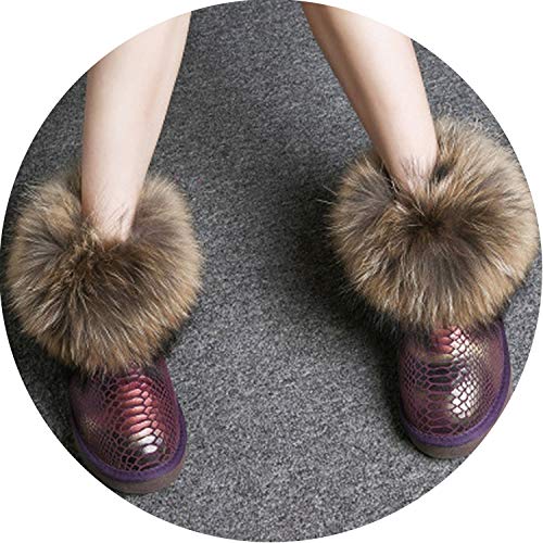 Women Boots Genuine Leather Real Winter Shoes Warm Black Round Toe Casual