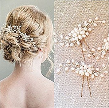 Veewon 2pcs Fashion Retro Elegant Ladies Pearl Rhinestone Hair Clip Wedding Bridal Jewellery Bridal Hair Accessories Headpiece Wedding Accessories