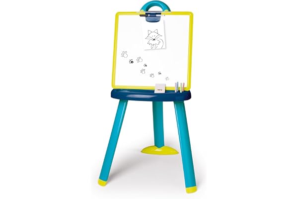 Smoby - Tableau Plastique Bleu - Double Face Blanche Magnétique + Ardoise Craie - Pliable - pour Enfant Dès 3 Ans - 410607