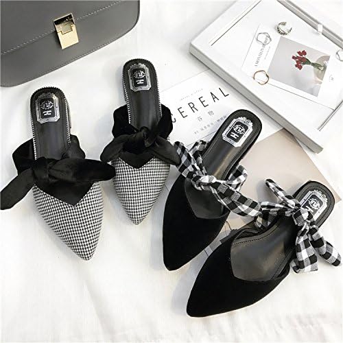 Angrousobiu The Girl Summer Sandals Women Slippers Bow Tie Point With A Flat Base Semi-Slippers Flat Footwear,36, White