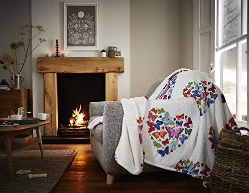 Happy Linen Company Butterfly Hearts White Soft Warm Cosy Sherpa Fleece Flannel Sofa Throw Blanket L Happy Linen Company Butterfly Hearts White Soft Warm Cosy Sherpa Fleece Flannel Sofa Throw Blanket L