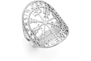 Amaxer Vegvisir - Anello da donna in acciaio inox, con rune vichinghe, stile nordico, regolabile, traforato, idea regalo per donne e ragazze