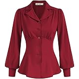 GRACE KARIN Camicia Elegante Donna a Manica Lunga a Lanterna Vintage Tinta Unita V-Scollo con Bottoni Medievale Gotico