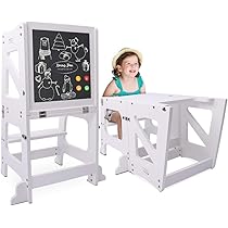 Tour D'apprentissage Montessori Enfant - Bois Naturel - Sécurité Anti-bascule - Transformable En Table - 45x35x88 Cm