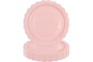 DHAIQC Lot de 50 Assiette Carton Rose de 23 cm, Festonnées Assiette Jetable Vaisselle Jetable Anniversaire Pour Gâteaux Desserts Anniversaires Baby Showers Mariages Décorations (Rose, 23cm)