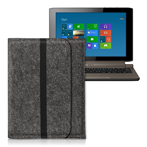 kwmobile Laptoptasche Filz Sleeve für Medion Akoya P2214T – Notebook Tasche Schutzhülle Laptop Case Hülle in Dunkelgrau mit Innentaschen - 5