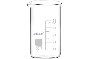 Labasics Bécher Haut en Verre, Bécher Haut Gradué en Verre Borosilicate avec Bec Verseur, Forme Griffin, 1 Pièce, 50 ml