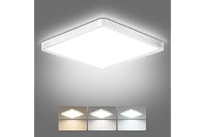 slochi LED Ceiling Light, 3000K/4000K/6500K 3 Color Temperature, IP54 Waterproof Bathroom Light, Modern Square LED Ceiling Light for Bedroom, Kitchen, Hallway, Outside Porch and More