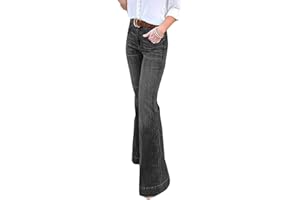 ORANDESIGNE Femme Jean Évasé Pantalon Boutonné Stretch Zippé en Denim Elastique avec Poche Bootcut Casual Vintage Pants