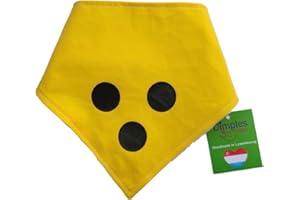 DIMPLES - SEW HAPPY Dimples Hundehalstuch für Blindenhund - Gelb mit 3 schwarzen Punkten - Bitte Hund Nicht anfassen - Blinder Hund -Warn Halstuch für kleine mittlere und Grosse Hunde 40cm