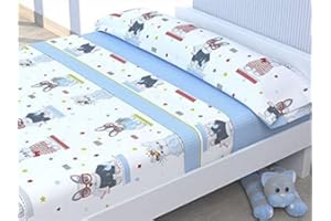 HM'S HOME'SECRET Juego de sábanas Infantiles Verano de Microfibra Transpirable Mod. Perritos (Cama de 105 cm (105_x_190/200 cm))