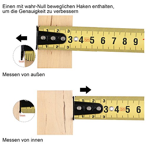Tacklife TM-B02 Klassisches Maßband 5M, tragebares Bandmaß mit Feststeller und automatischem Rücklauf Funktion, Kunststoffgehäuse, Messung von Haushalt, Zimmerei - 3