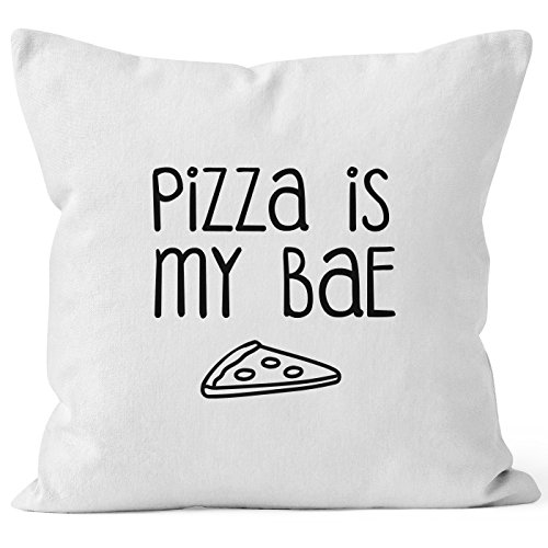 Kissenbezug Pizza is my BAE Before Anything Else Kissen-Hülle Deko-Kissen 40x40 Baumwolle MoonWorks® weiß Pullover